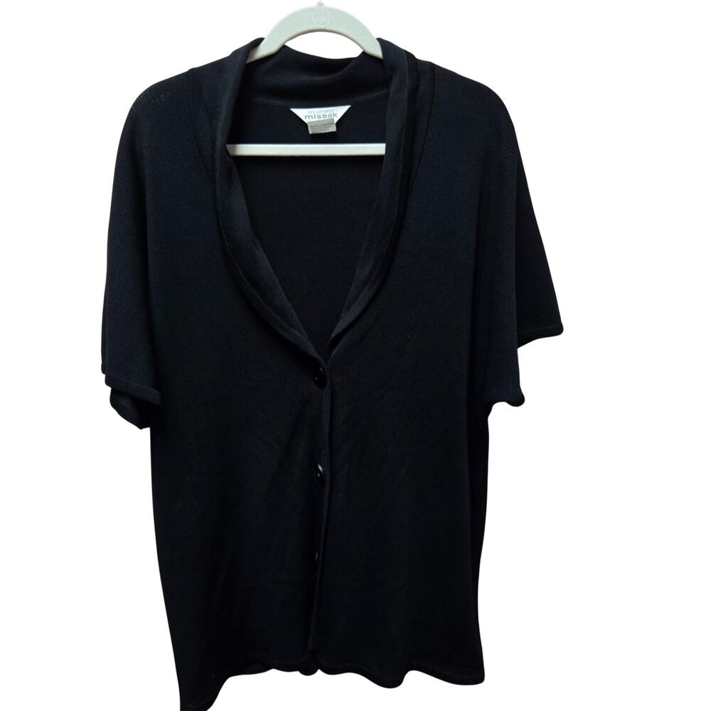 Misook Womens 3X Black Batwing Button Front Stretch Knit Sweater